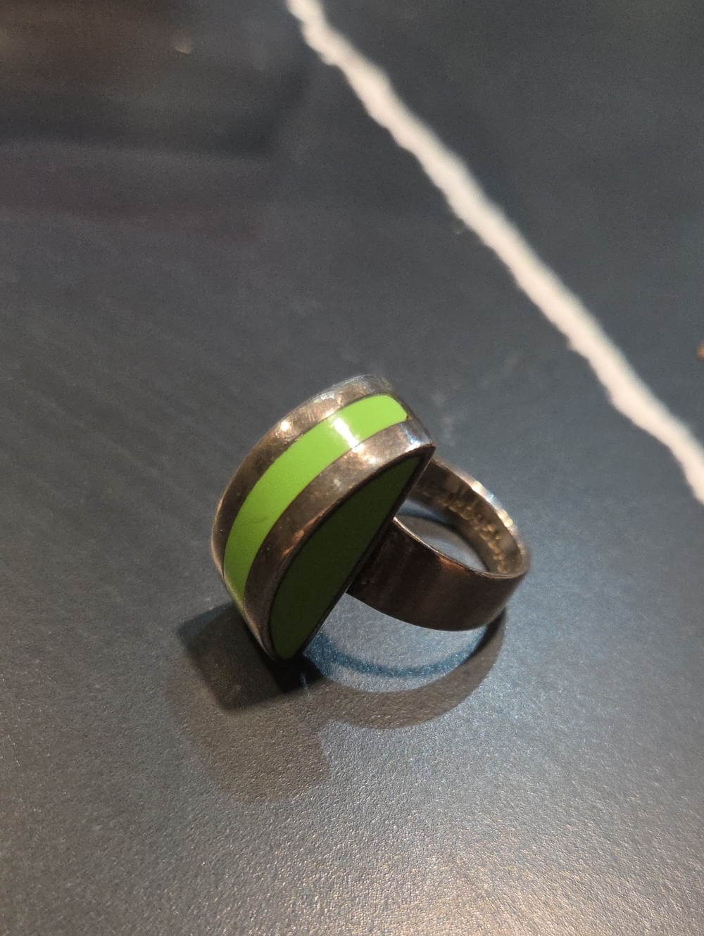 Contemporary Green Inlay Statement Ring by